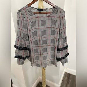 Black white and red dressy blouse